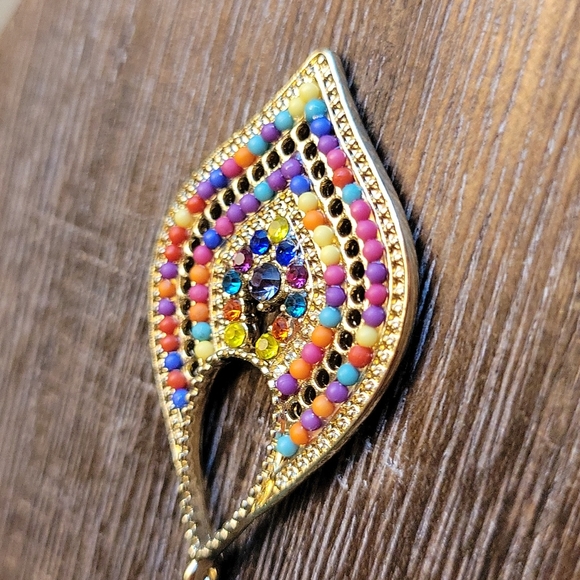 💥LAST PAIR💥 14k Gold Multicolor Beaded Chic Teardrop Dangle Earrings - Picture 3 of 5